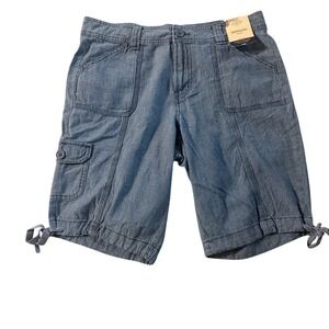 St Johns Bay Womens Bermuda Shorts Blue Cotton Mid Rise Cargo Pockets Size 8 NEW